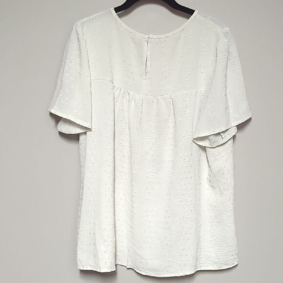 Cream Ruffled Short Sleeve Blouse with Relaxed Fit - Picture 3 of 6